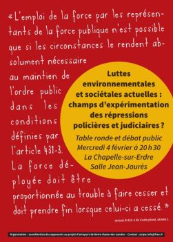 Le 4 février, débat sur la répression des luttes environnementales