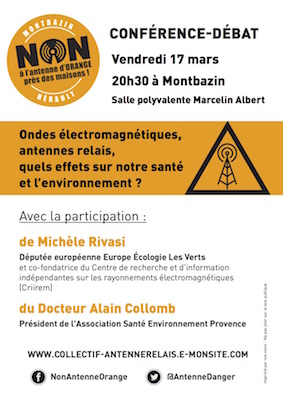 Conférence-débat sur les ondes électromagnétiques, à Montbazin (Hérault)