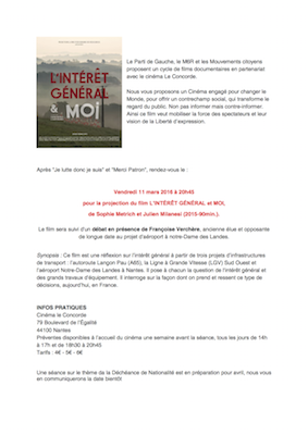 Projection du film «<small class="fine d-inline"> </small>L'intérêt général et moi<small class="fine d-inline"> </small>» à Nantes (Loire-Atlantique)