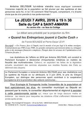 Soirée film-débat sur le système d'optimisation fiscale du Luxembourg. A Saint-Amarin (Haut-Rhin)