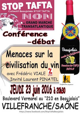 Le Tafta et les menaces sur la civilisation du vin, conférence-débat à Villefranche-sur-Saône (Rhône)