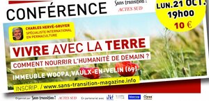 «<small class="fine d-inline"> </small>Comment nourrir l'humanité de demain<small class="fine d-inline"> </small>?<small class="fine d-inline"> </small>», conférence de Charles Hervé-Gruyer à Vaulx-en-Velin (métropole de Lyon)
