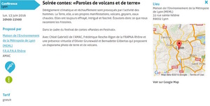 «<small class="fine d-inline"> </small>Paroles de volcans et de terre<small class="fine d-inline"> </small>», soirée contes à Lyon 