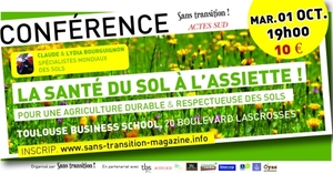 «<small class="fine d-inline"> </small>La santé, du sol à l'assiette<small class="fine d-inline"> </small>!<small class="fine d-inline"> </small>» Claude et Lydia Bourguignon en conférence à Toulouse (Haute-Garonne)