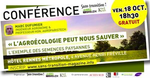 «<small class="fine d-inline"> </small>L'agroécologie peut nous sauver<small class="fine d-inline"> </small>!<small class="fine d-inline"> </small>», conférence de Marc Dufumier, à Rennes (Ille-et-Vilaine)