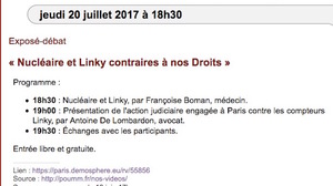 Exposé-débat Nucléaire et Linky contraires à nos droits, à Paris