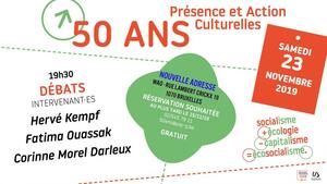 «<small class="fine d-inline"> </small>Socialisme + écologie – capitalisme = écosocialisme<small class="fine d-inline"> </small>», les 50 ans de <span class="caps">PAC</span>, à Bruxelles (Belgique)