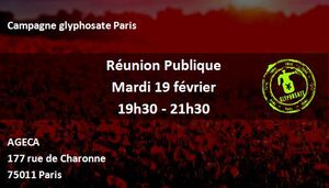Réunion publique de la «<small class="fine d-inline"> </small>campagne glyphosate<small class="fine d-inline"> </small>», à Paris