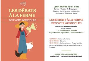 «<small class="fine d-inline"> </small>Débat à la ferme des voix agricoles<small class="fine d-inline"> </small>», à Serrières-en-Chautagne (Savoie)