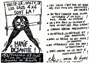 Manif Déjantée : non au salon du 4x4, à Bagnères-de-Bigorre (Hautes-Pyrénées)