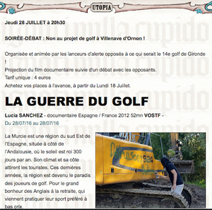 Soirée-débat Non au projet de golf à Villenave-d'Ornon, à Bordeaux (Gironde)