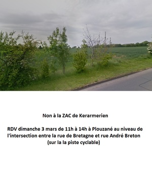 Rassemblement «<small class="fine d-inline"> </small>Non à la <span class="caps">ZAC</span> de Kerarmerrien<small class="fine d-inline"> </small>», à Plouzané (Finistère)