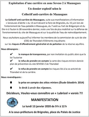 Manifestation contre la carrière de Mazaugues, à Brignolles (Var)