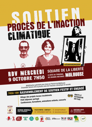 Soutien à Anne et Patrick au procès de l'inaction climatique, à Mulhouse (Haut-Rhin)