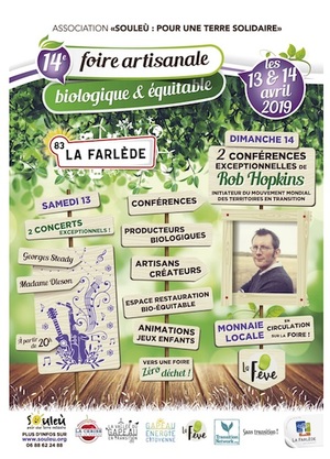 14<sup class="typo_exposants">e</sup> édition de la foire bio de la Farlède Rob Hopkins aux Rencontres Souleù<small class="fine d-inline"> </small>! à la Farlède (Var)