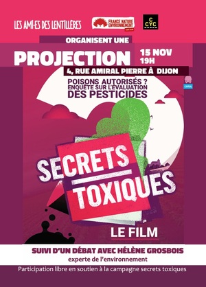 «<small class="fine d-inline"> </small>Secrets toxiques<small class="fine d-inline"> </small>» enquête sur les pesticides, ciné-débat à Dijon (Côtes-d'Or)
