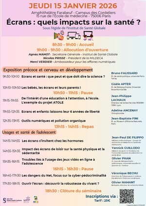 «<small class="fine d-inline"> </small>Écrans : quels effets sur la santé<small class="fine d-inline"> </small>?<small class="fine d-inline"> </small>» journée de conférences à Paris