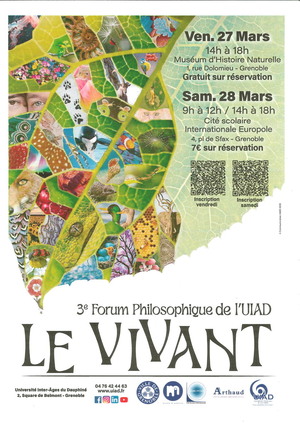 «<small class="fine d-inline"> </small>Le vivant, 3<sup class="typo_exposants">e</sup> Forum philosophique<small class="fine d-inline"> </small>», à Grenoble (Isère)