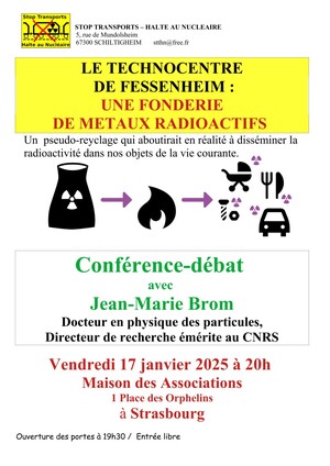 «<small class="fine d-inline"> </small>Le technocentre de Fessenheim : une fonderie de métaux radioactifs<small class="fine d-inline"> </small>», conférence-débat à Strasbourg (Bas-Rhin) 
