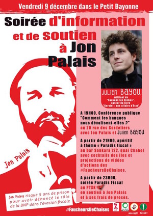 Soirée de soutien à Jon Palais et contre l'évasion fiscale (Bayonne)