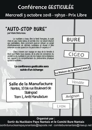 Conférence gesticulée «<small class="fine d-inline"> </small>Auto-stop Bure<small class="fine d-inline"> </small>», à Nantes (Loire-Atlantique)