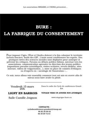 Conférence «<small class="fine d-inline"> </small>Bure, la fabrique du consentement<small class="fine d-inline"> </small>», à Ligny-en-Barrois (Meuse)