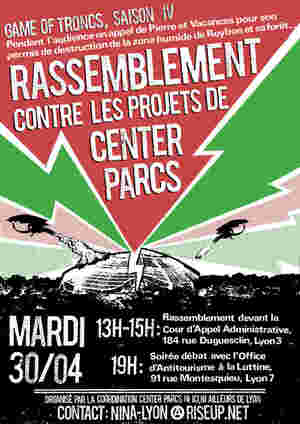 Rassemblement pour la Saison <span class="caps">IV</span> de la saga The Game of Troncs contre les Center Parcs, à Lyon