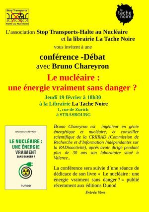 «<small class="fine d-inline"> </small>Le nucléaire : une énergie vraiment sans danger<small class="fine d-inline"> </small>?<small class="fine d-inline"> </small>» conférence-débat à Strasbourg (Bas-Rhin)