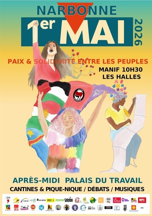 «<small class="fine d-inline"> </small>1<sup class="typo_exposants">er</sup> Mai paix et solidarité entre les peuples<small class="fine d-inline"> </small>», à Narbonne (Aude)
