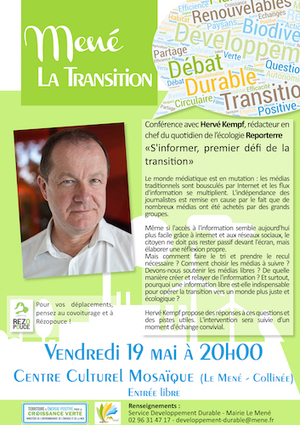 «<small class="fine d-inline"> </small>S'informer, le premier défi de la transition<small class="fine d-inline"> </small>», conférence d'Hervé Kempf au Mené-Collinée (Côtes-d'Armor)