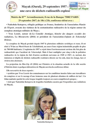 Catastrophe nucléaire de Mayak (Russie) : projection et conférence à Paris