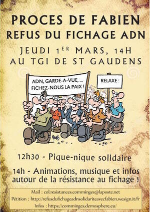 Manifestation de soutien à Fabien, contre le fichage <span class="caps">ADN</span>, à Saint-Gaudens (Haute-Garonne)