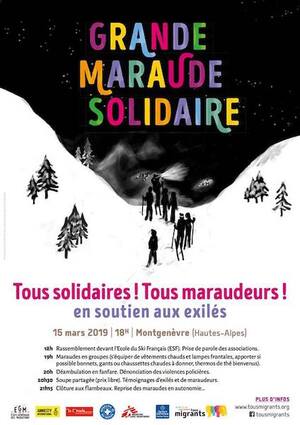 Maraude géante de solidarité avec les exilés, à Montgenèvre (Hautes-Alpes)