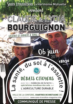 «<small class="fine d-inline"> </small>La santé, du sol à l'assiette<small class="fine d-inline"> </small>!<small class="fine d-inline"> </small>» conférence gratuite de Claude et Lydia Bourguinon, à Chartres-de-Bretagne (Ille-et-Vilaine)