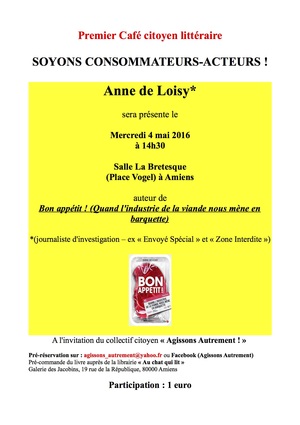 Soyons consommateurs-acteurs, café citoyen littéraire à Amiens (Somme)