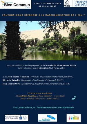 Pouvons-nous répondre à la marchandisation de l'eau<small class="fine d-inline"> </small>? conférence à Paris