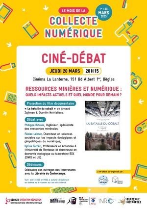 «<small class="fine d-inline"> </small>Ressources minières et numérique<small class="fine d-inline"> </small>», ciné-débat à Bègles (Gironde)