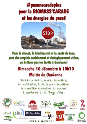 Manif' : Pas un euro de plus pour la biomass'carade, à Gardanne (Bouches-du-Rhône)