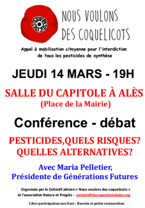 «<small class="fine d-inline"> </small>Les pesticides : quels risques<small class="fine d-inline"> </small>? quelles alternatives<small class="fine d-inline"> </small>?<small class="fine d-inline"> </small>», conférence-débat à Alès (Gard)