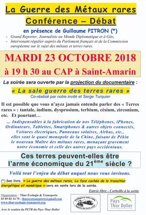 Conférence-débat «<small class="fine d-inline"> </small>la guerre des métaux rares<small class="fine d-inline"> </small>», à Saint-Amarin (Haut-Rhin)