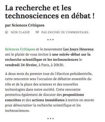 La recherche et les technosciences en débat à Paris