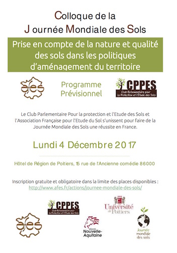 Colloque «<small class="fine d-inline"> </small>Prise en compte de la nature et qualité des sols dans les politiques d'aménagement du territoire<small class="fine d-inline"> </small>», à Poitiers (Vienne)