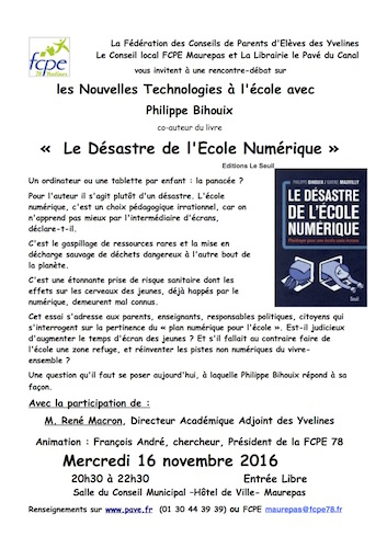 Les nouvelles technologies à l'école, rencontre-débat à Maurepas (Yvelines)
