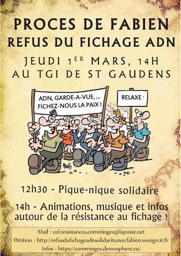 Manifestation de soutien à Fabien, contre le fichage <span class="caps">ADN</span>, à Saint-Gaudens (Haute-Garonne)