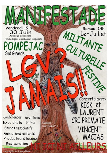Manifestade contre la <span class="caps">LGV</span> Sud-Ouest, à Pompéjac (Gironde)