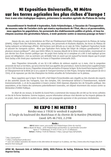 Rassemblement pour préserver la vocation agricole du plateau de Saclay, à Palaiseau (Essonne)