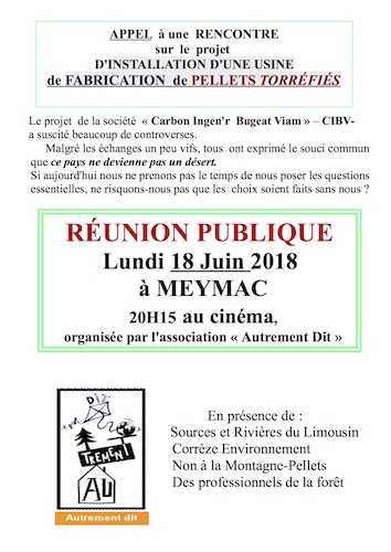 Réunion publique sur l'installation d'une usine à Pellets, à Meymac (Corrèze)