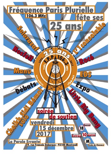 Fête de soutien de radio Fréquence Paris Plurielle et résistance aux mesures antisociales, à Montreuil (Seine-Saint-Denis)