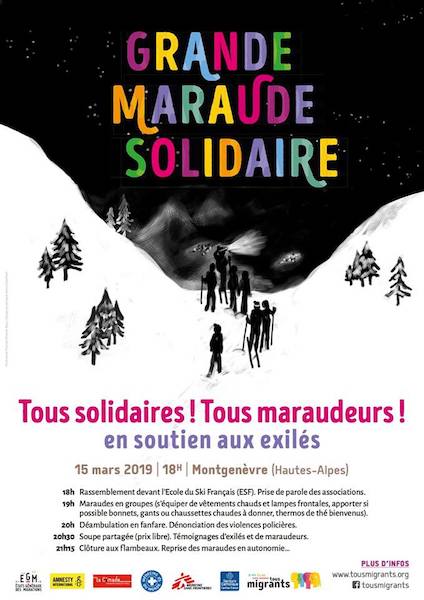 Maraude géante de solidarité avec les exilés, à Montgenèvre (Hautes-Alpes)