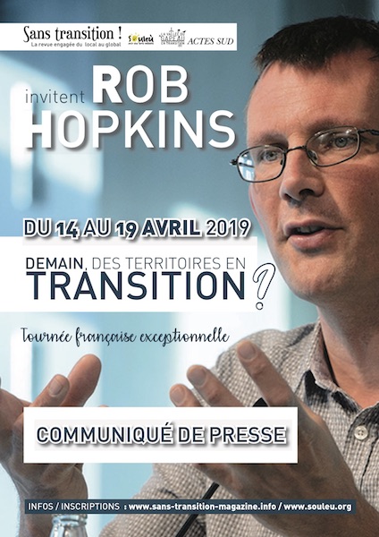 Rob Hopkins : «<small class="fine d-inline"> </small>Demain, des territoires en transition<small class="fine d-inline"> </small>?<small class="fine d-inline"> </small>», tournée en France